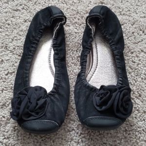 Black Flats with Fabric Flower